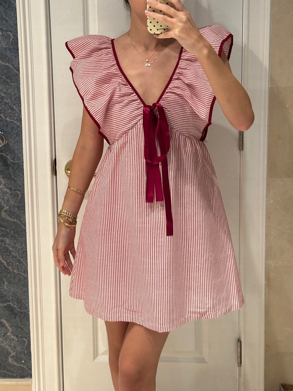 Women’s Red Striped Tie-Front Mini Dress